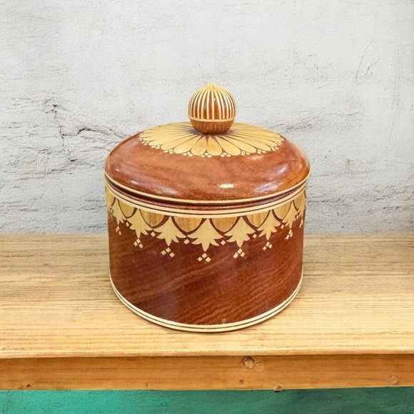 Artisan Crafted Inlaid Wooden Lidded Jar - Picture 1 of 10